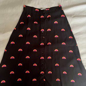 Black rainbow silk midi skirt